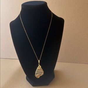 Gold tone wrapped authentic Florida sea glass with stainless steel chain